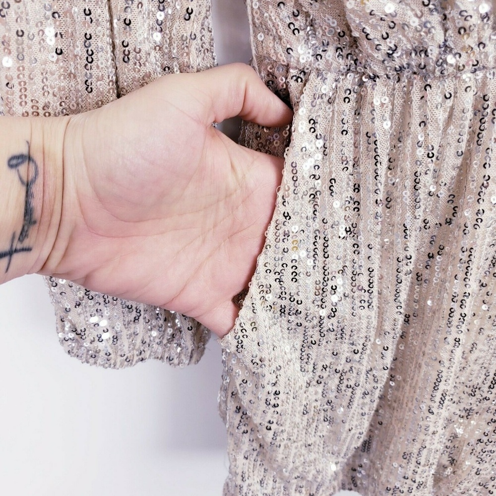 Aqua Long Sleeve Sequined Crossover Romper Small - Picture 7 of 8